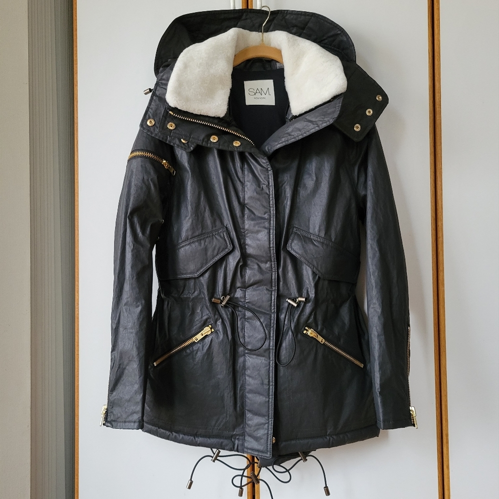 NWOT SAM New York Devon Shearling Anorak Jacket S Carbon